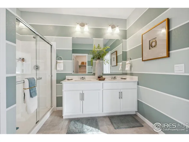 a bathroom with a sink a mirror and a shower