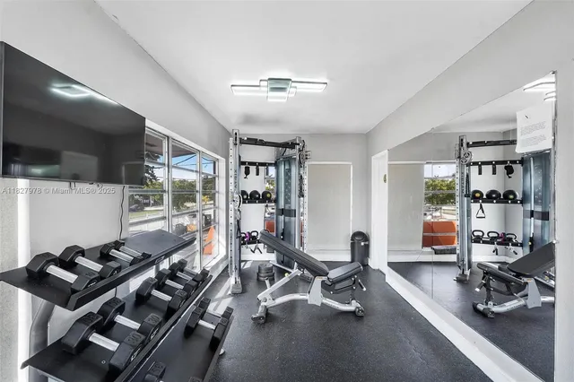 a view of a room with gym equipment