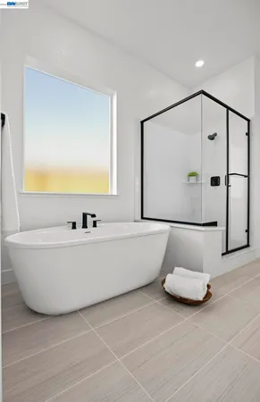 a bathroom with a bathtub and a shower