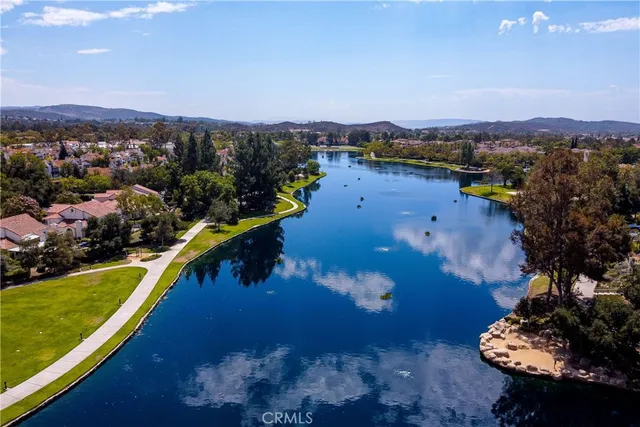 a view of a lake with a mountain