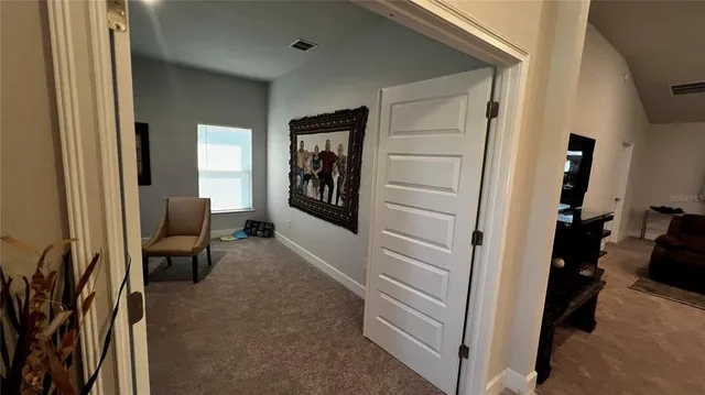 a living room with furniture and a gate