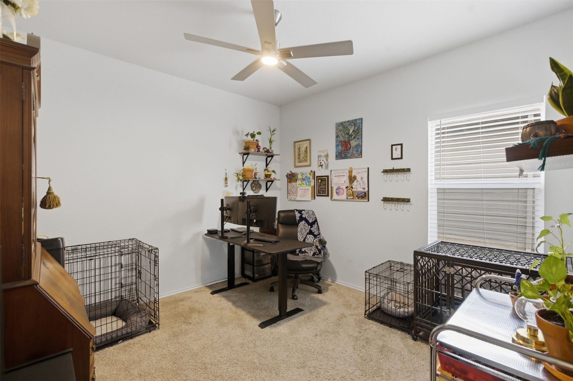 19017 Romano Drive Elgin, TX 78621 - Photo 30 of 33 Carpeted interior room with white walls, a white ceiling, and a ceiling fan