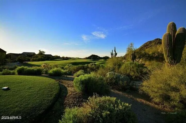 a view of a lake with green space