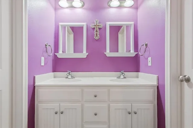 a bathroom with a shower curtain