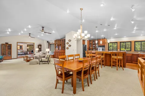 a view of a dining area with furniture
