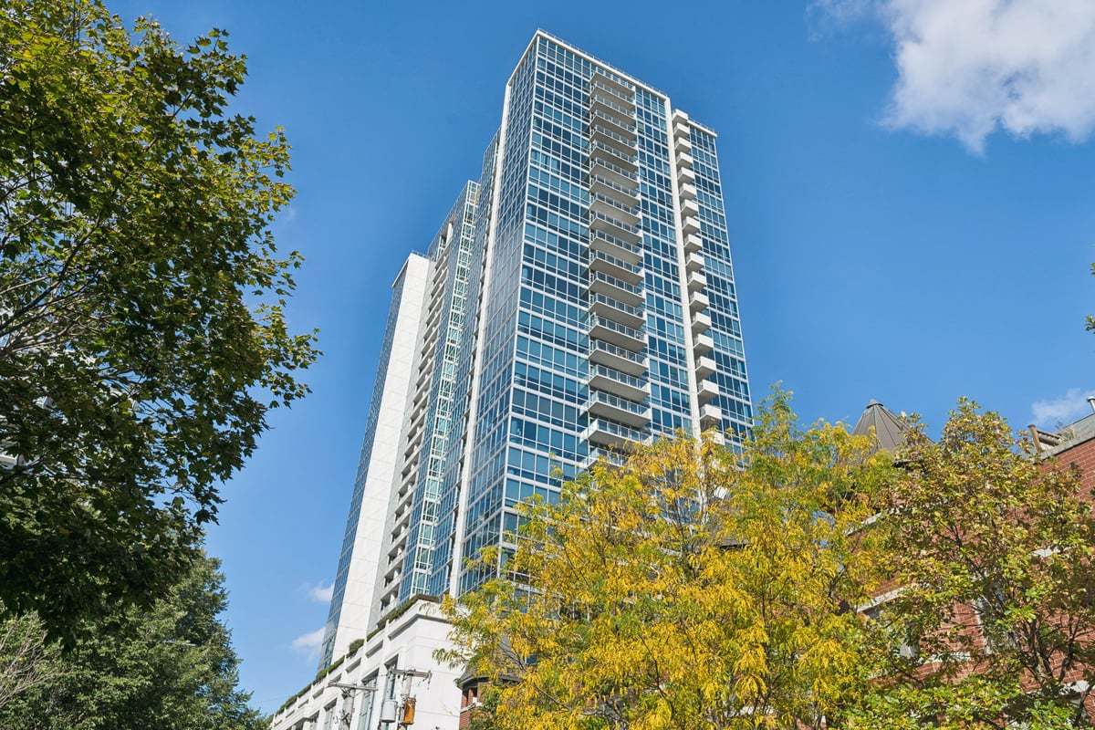 a view of a tall building