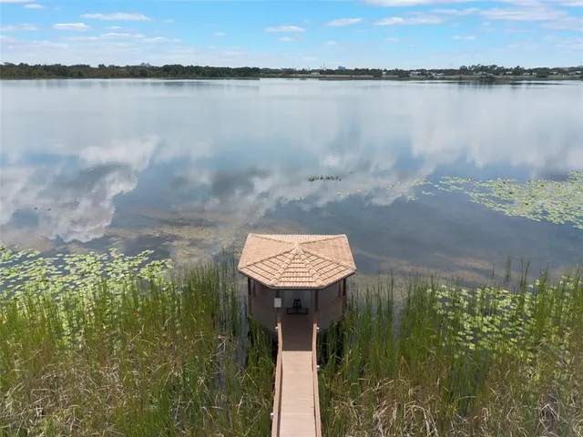 a view of a lake from a city