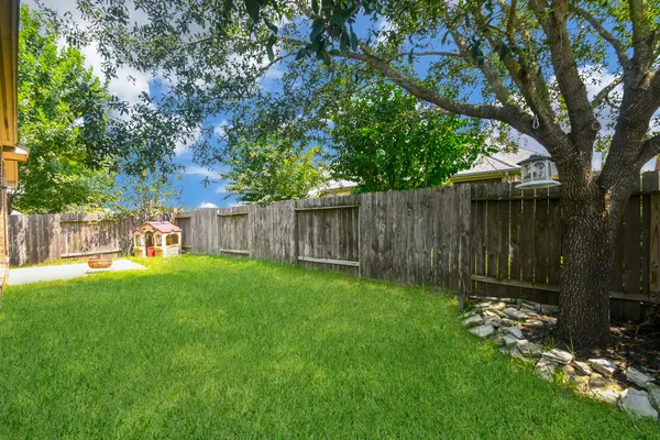 a garden with wooden fence
