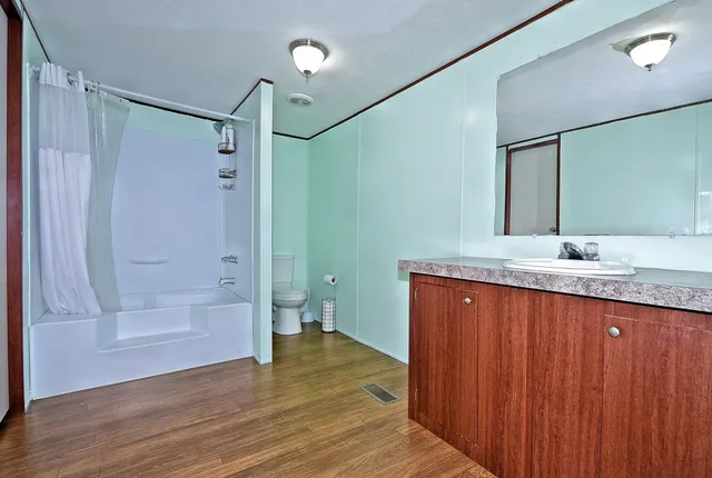 a bathroom with a bathtub