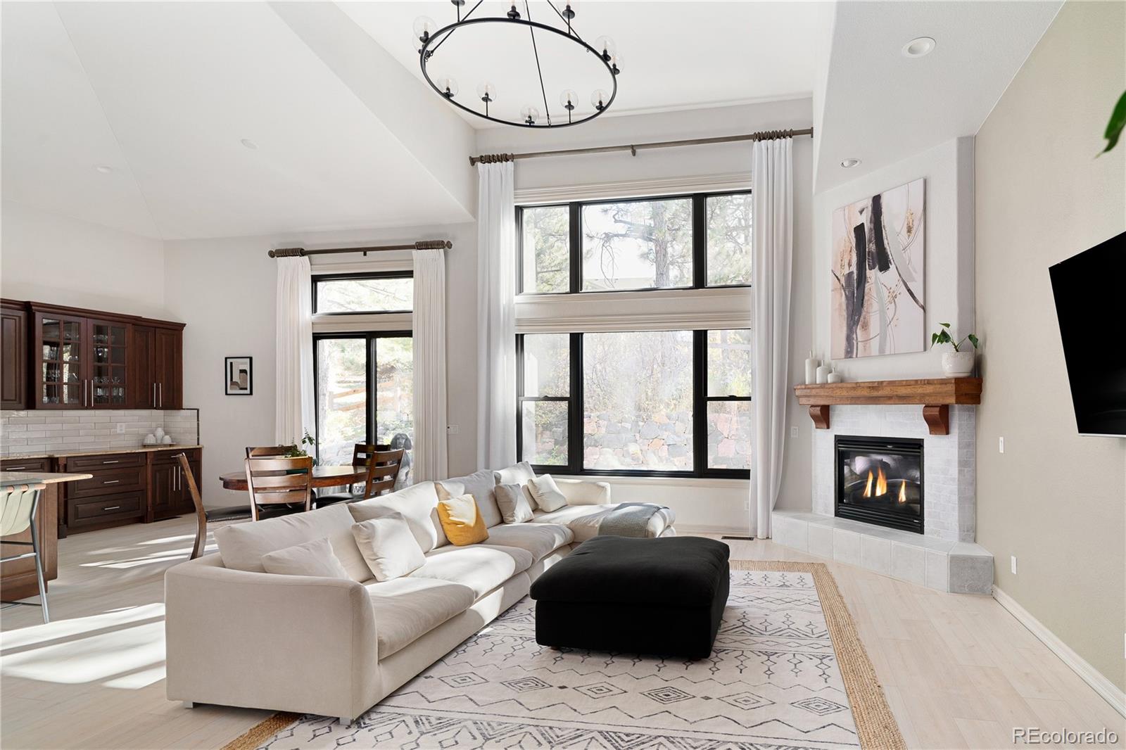 20132 East Shady Ridge Road Parker, CO 80134 - Photo 13 of 50 a living room with furniture a fireplace and a flat screen tv