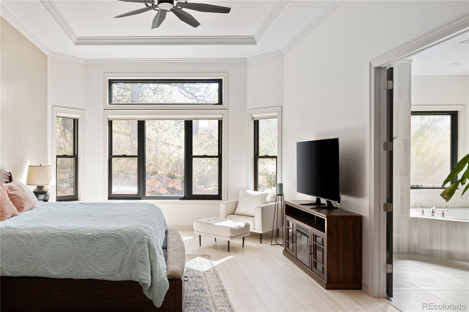 20132 East Shady Ridge Road Parker, CO 80134 - Photo 18 of 50 a bedroom with a bed and a flat screen tv