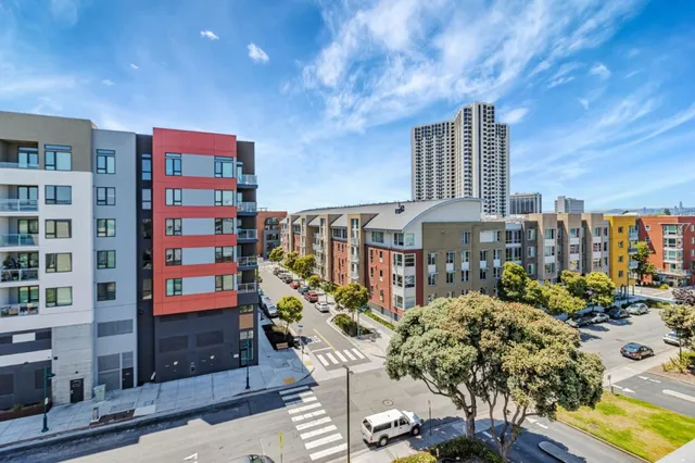 a city view with tall buildings