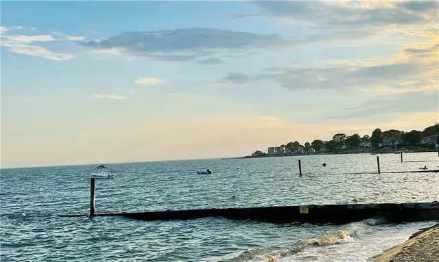 a view of a lake with houses in the back