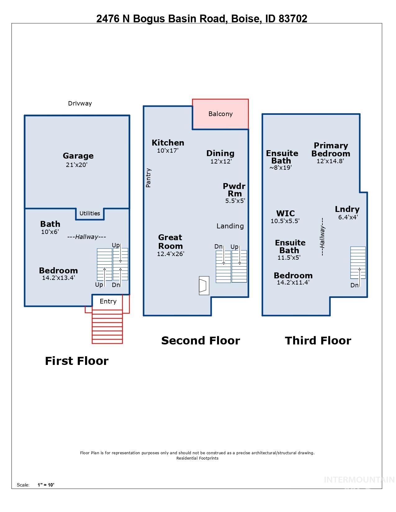 2476 North Bogus Basin Road Boise, ID 83702 - Photo 48 of 48 Floor plan showing three-level layout and room flow. Clear overview of interior configuration.