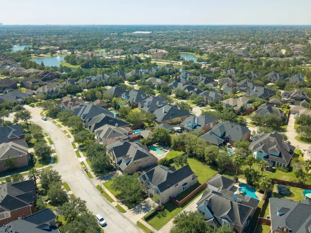 an aerial view of multiple house