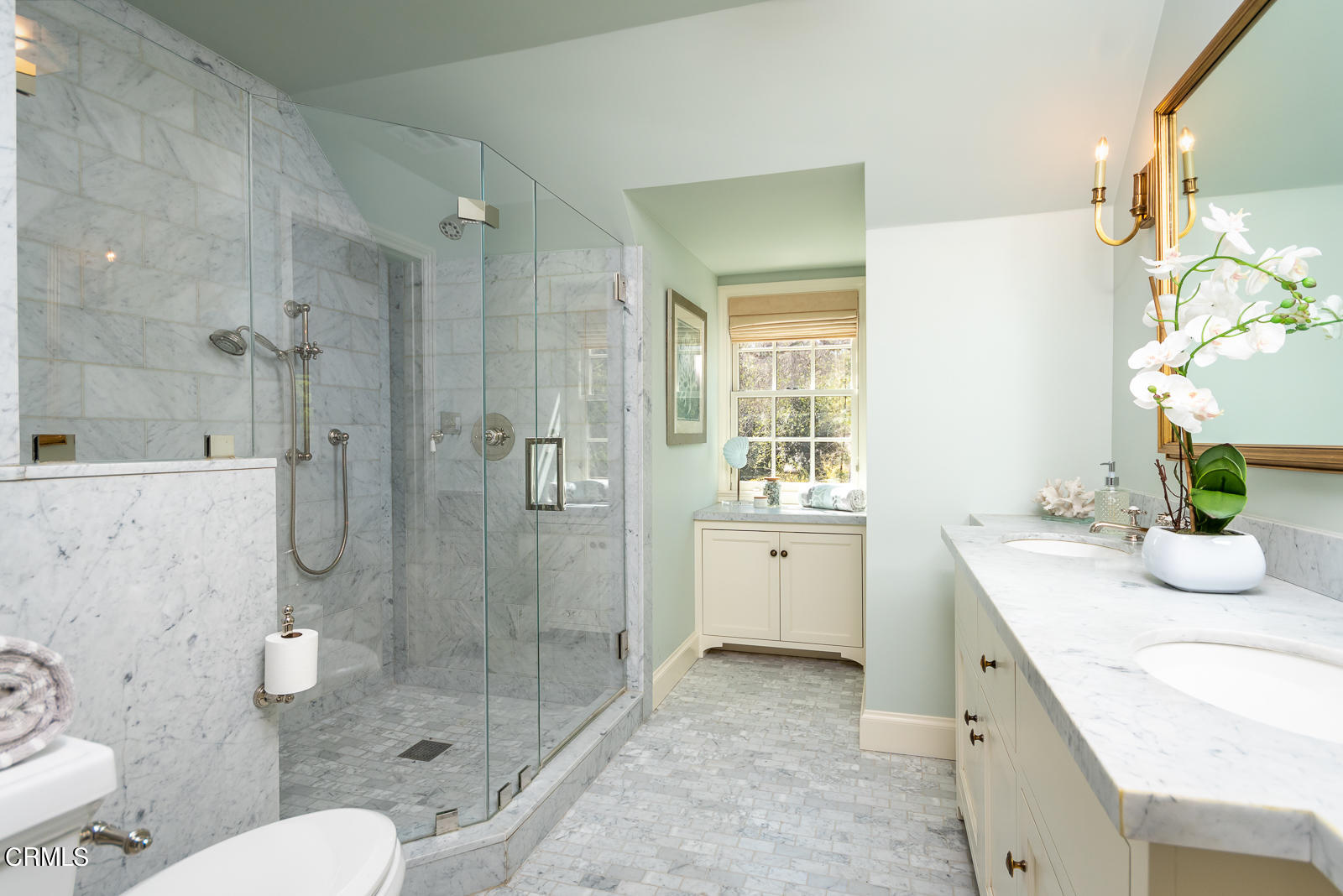 1449 Lida Street Pasadena, CA 91103 - Photo 20 of 35 a bathroom with a granite countertop sink a toilet and shower