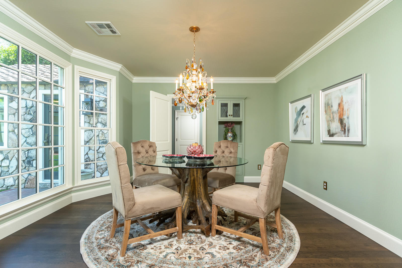 1449 Lida Street Pasadena, CA 91103 - Photo 6 of 35 a view of a dining room with furniture a chandelier and wooden floor