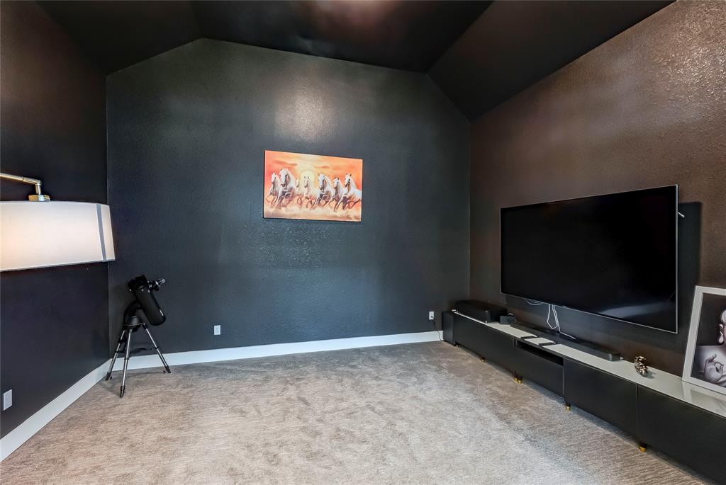 126 LITTLE Strm Cove Austin, TX 78737 - Photo 19 of 40 An inviting media room offers vaulted ceilings and plush carpeting for ultimate relaxation.