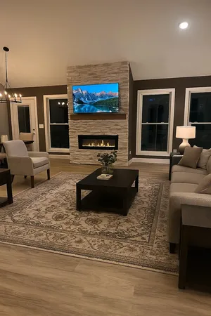 a living room with furniture window and flat screen tv