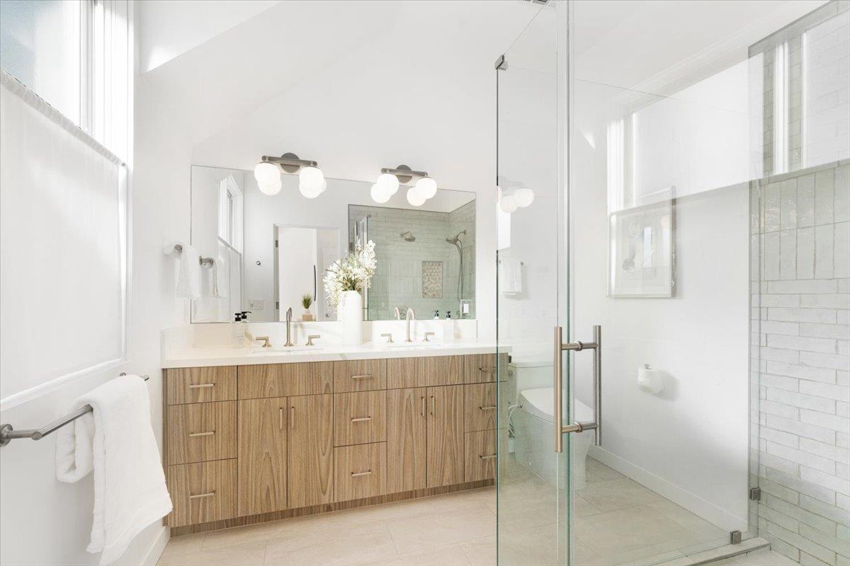 100 Bay Crest Road Santa Cruz, CA 95062 - Photo 40 of 62 a bathroom with a double vanity sink mirror and double