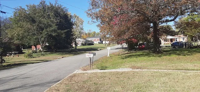 a view of yard with swimming pool and trees