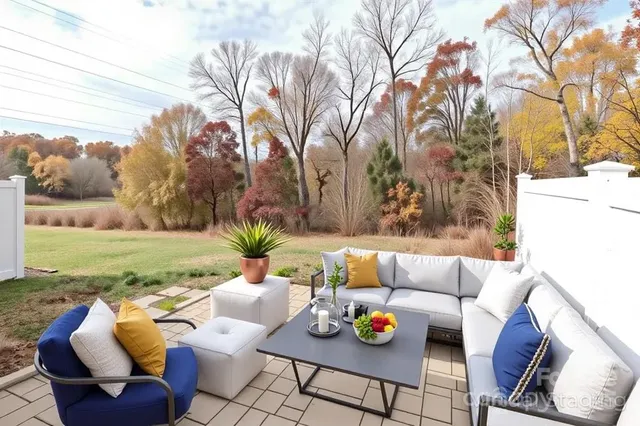 a view of patio with couches and dining table