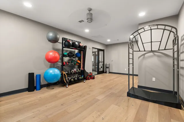 a view of a room with gym equipment