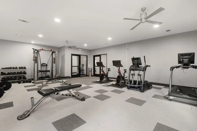 a view of a room with gym equipment