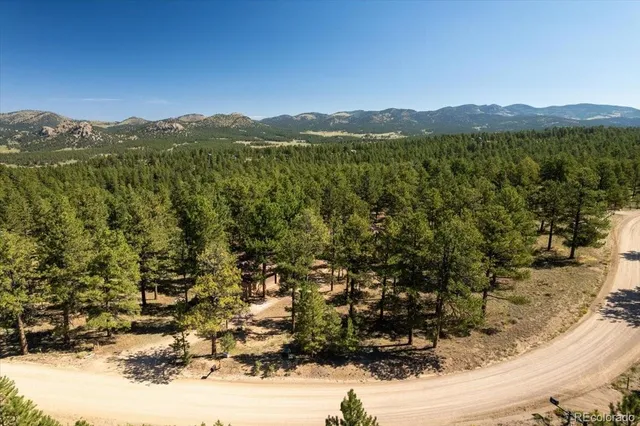 a view of a lush green field with mountains in the background