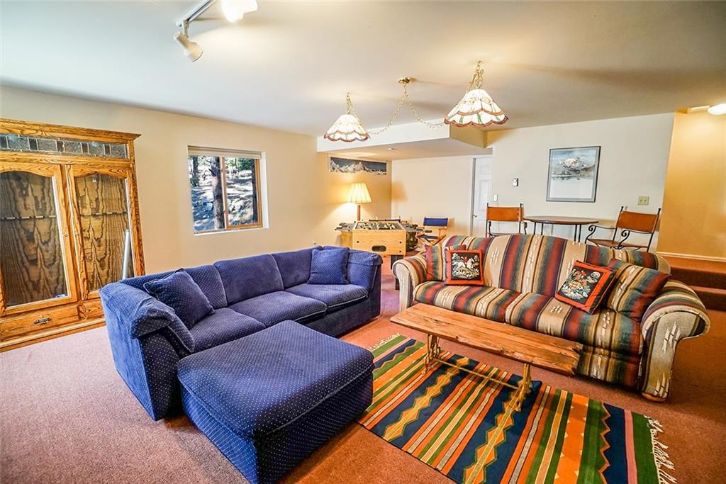1276 South Crystal Road Lake George, CO 80827 - Photo 15 of 25 a living room with furniture a chandelier and a flat screen tv