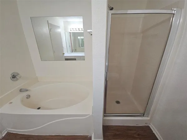 a bathroom with a bathtub