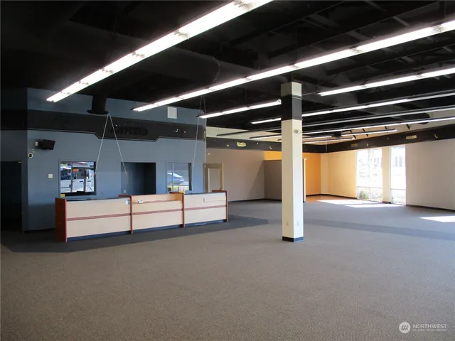 a view of a room with shelves