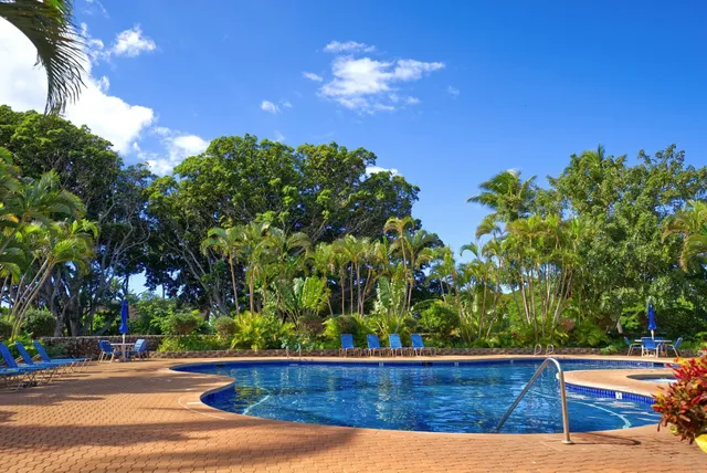 a view of swimming pool with a garden