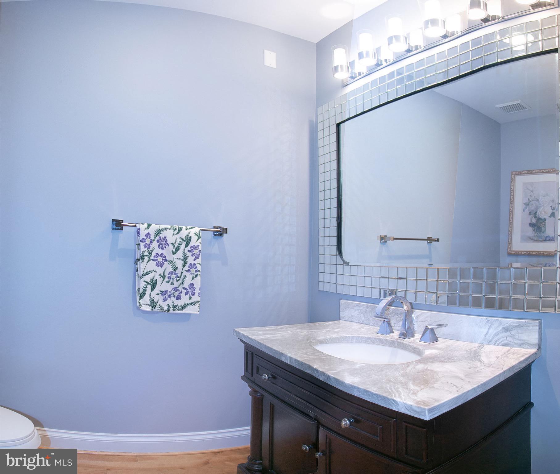 13500 Over Ridge Court Chantilly, VA 20151 - Photo 17 of 41 a bathroom with a granite countertop sink a mirror and a toilet