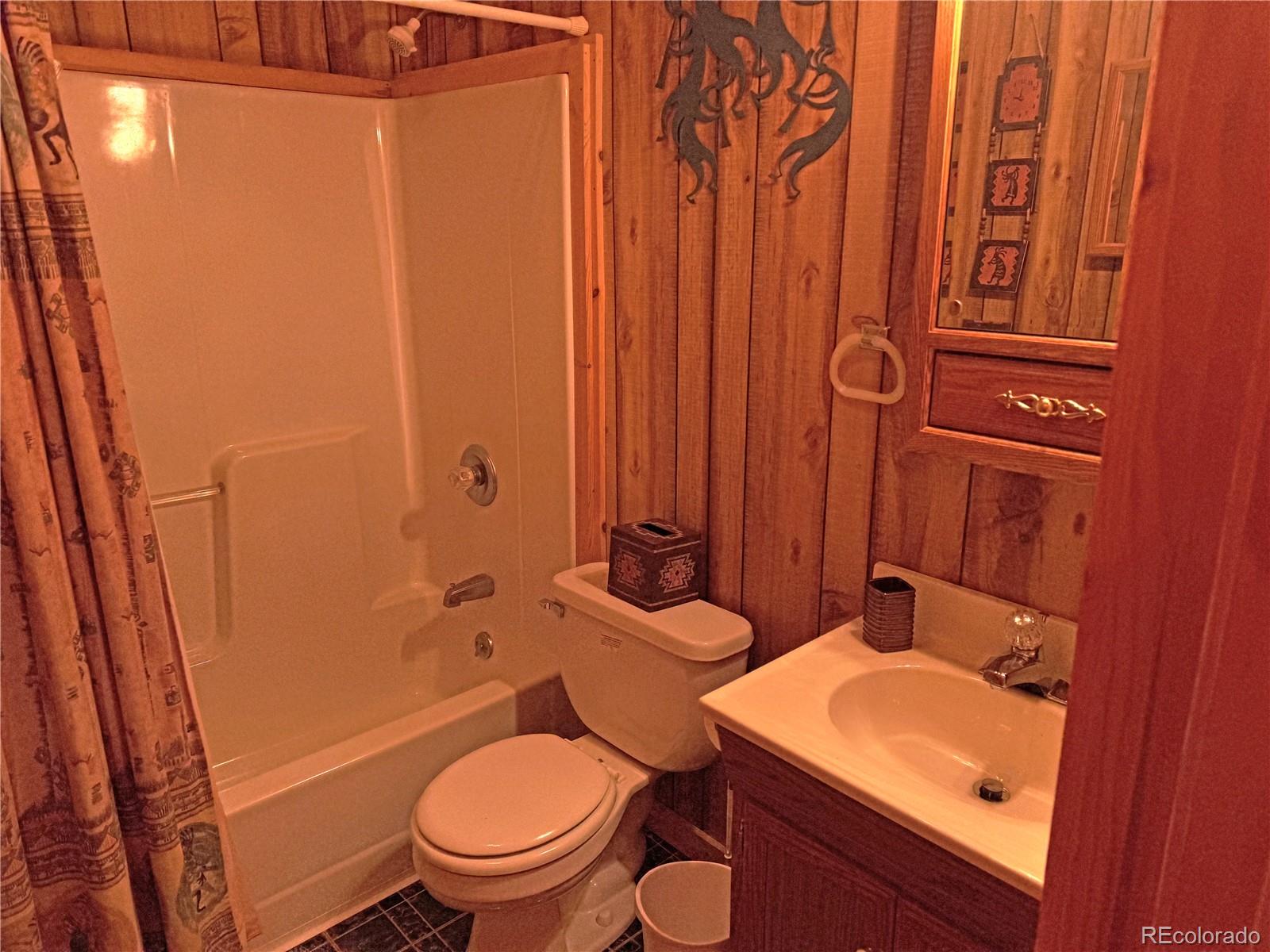 62 Rubel Road Westcliffe, CO 81252 - Photo 35 of 38 a bathroom with a sink a toilet and shower curtain