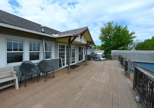 a balcony with view of lake