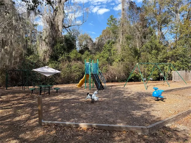 a view of a park with slides
