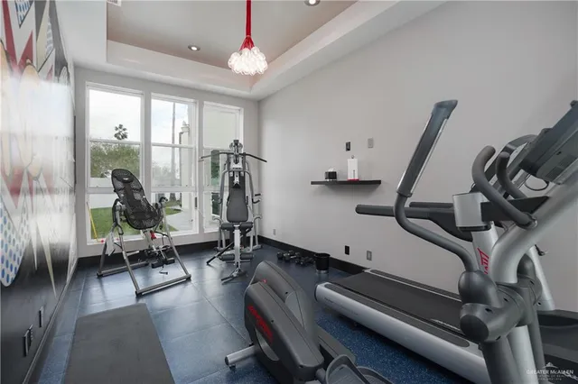 a view of a room with gym equipment