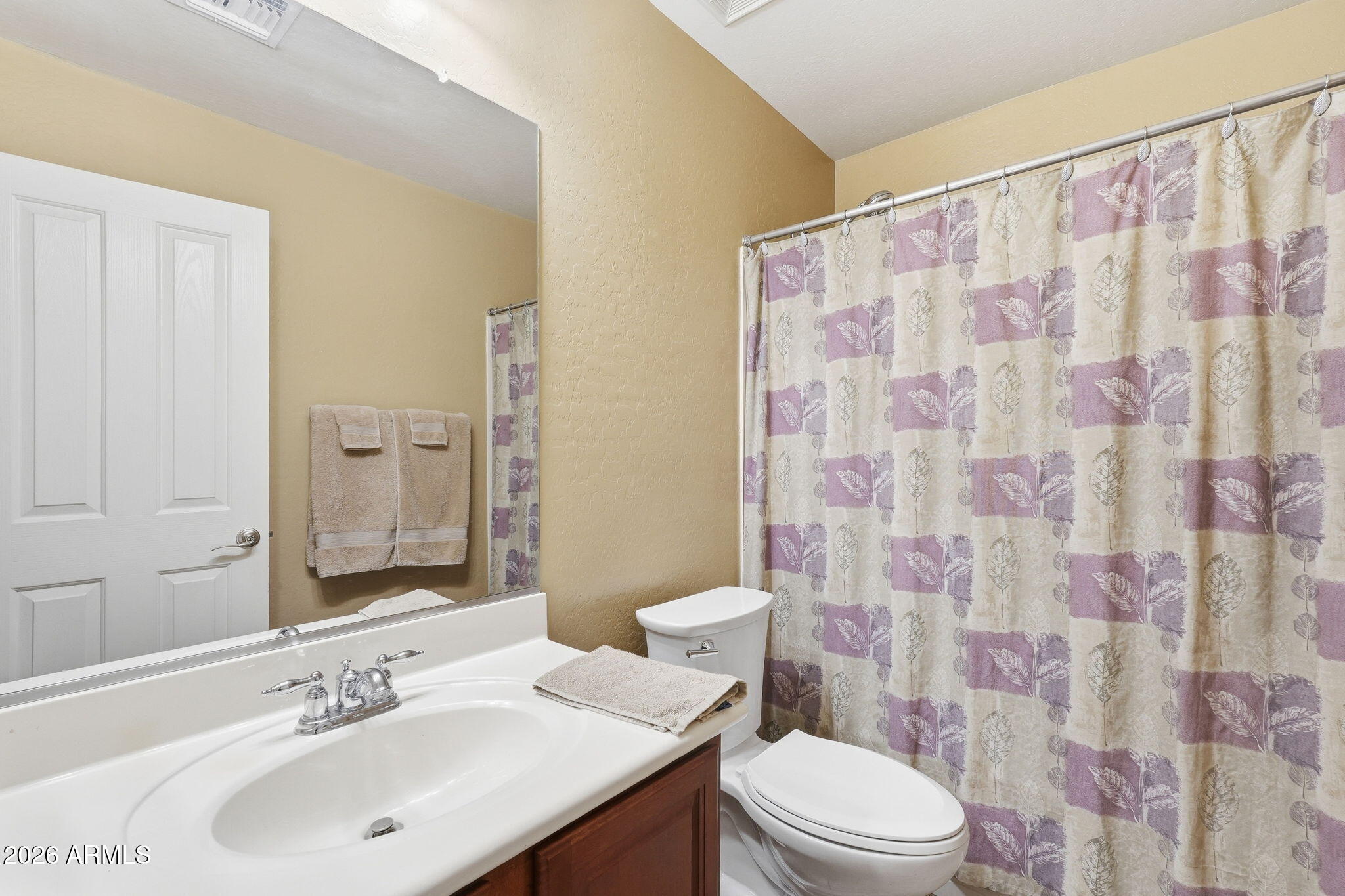 2936 East Crescent Way Gilbert, AZ 85298 - Photo 27 of 40 a bathroom with a sink a toilet and shower curtain