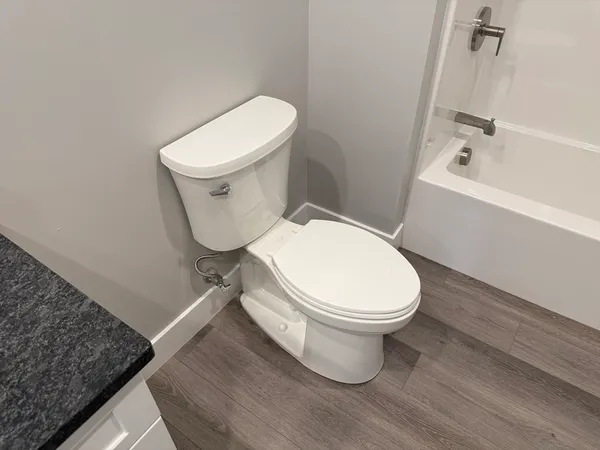 a bathroom with a bathtub