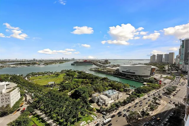 a view of a city with ocean view
