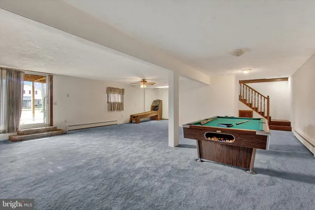 a view of a park with large trees