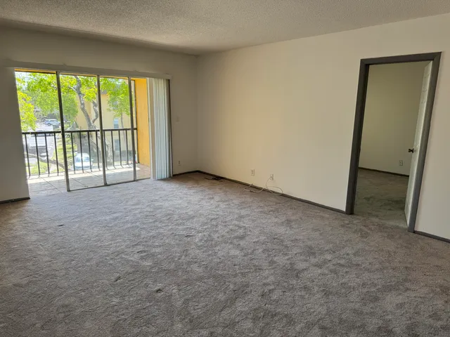 an empty room with large windows