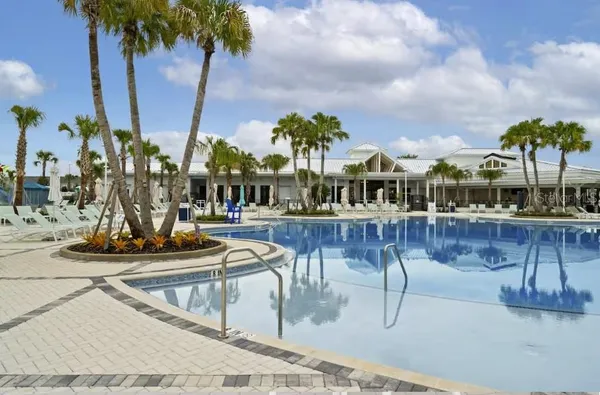 a view of a swimming pool and outdoor space