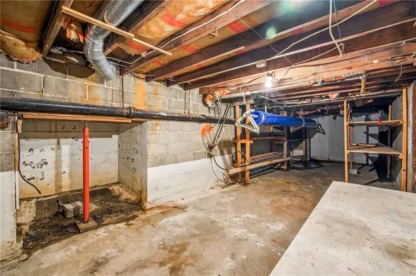 a view of a room with racks on the wall