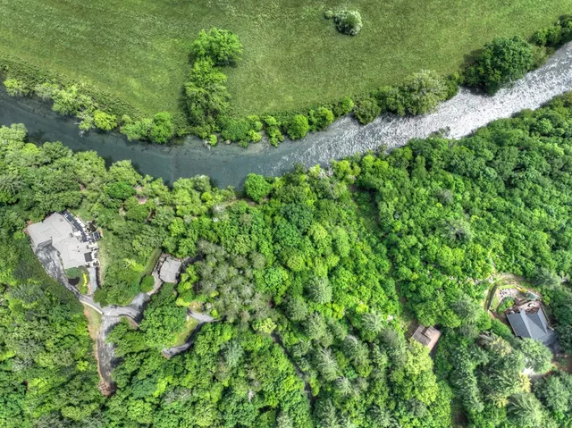a view of a large yard with lots of green space
