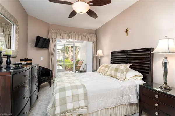 a bedroom with a bed and a flat tv screen