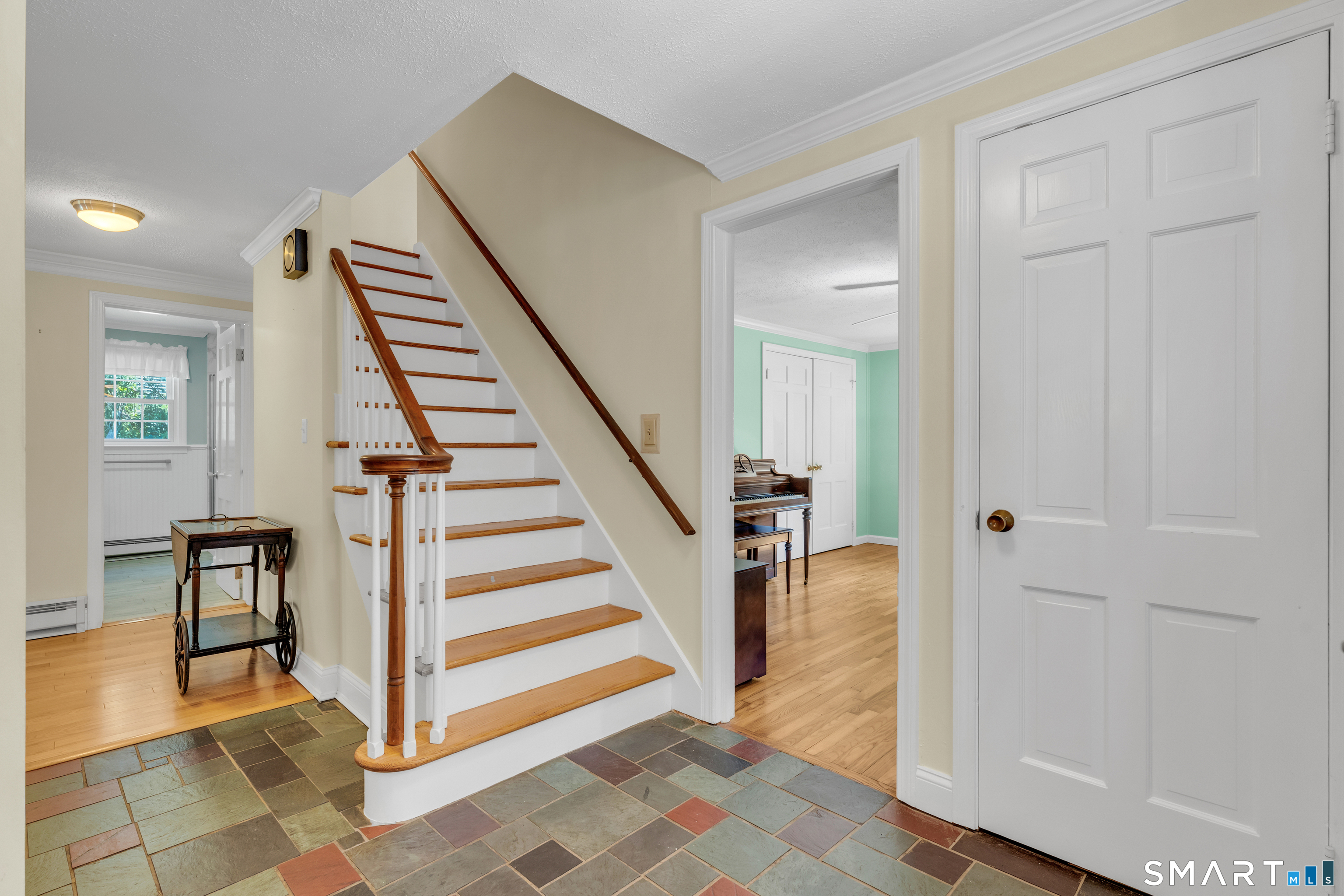 110 Nut Plains Road Guilford, CT 06437 - Photo 4 of 40 A gracious slate foyer sets the tone, and while the staircase charms, everything you need awaits on the main level.