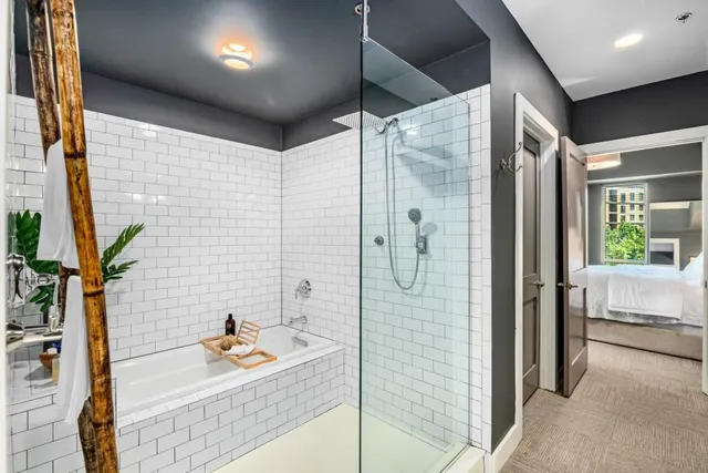 a bathroom with a bathtub