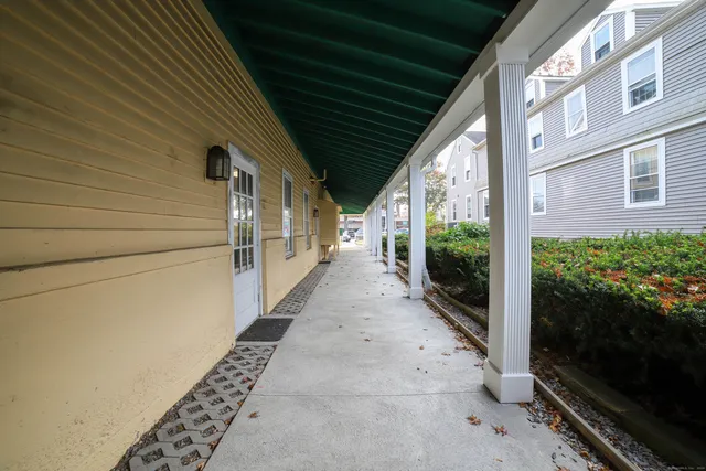 a view of a pathway along a building